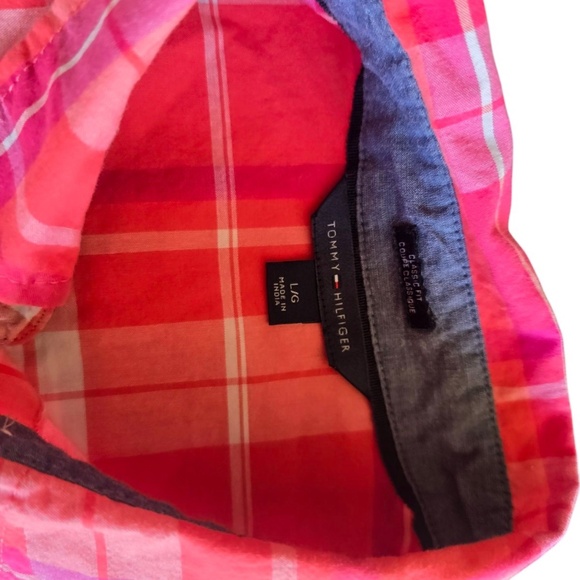 Tommy Hilfiger Shirt Womens Large Orange Magenta Button Up Plaid Western - Picture 4 of 5